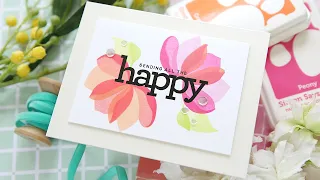 Try it without the Outline! Clean, Simple, and Colorful Layered Flower Happy Card by Laura Bassen