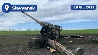 Russian tanks T-72B3 and Msta-B howitzer in Slavyansk region 🇷🇺🏹🇺🇦