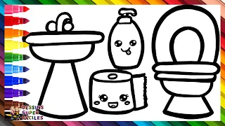 Dessiner et colorier une salle de bain 🚽🧻💦🧼🚰🌈 Dessins pour enfants