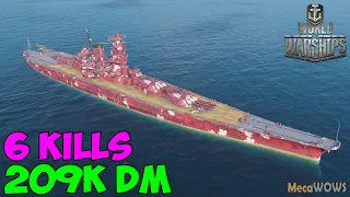 World of WarShips | Musashi | 6 KILLS | 209K Damage - Replay Gameplay 4K 60 fps