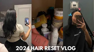 2024 HAIR RESET VLOG ♡ waist length journey, DIY silk press, haircut appointment & product declutter