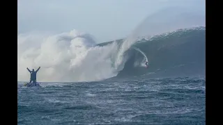 Conor Maguire rides 60ft high waves off the Irish coast