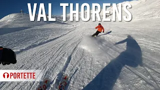 Skiing red piste 'Portette' in Les 3 Vallées, Val Thorens