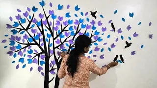 Diy Tree Wall Decor Using Paper |Tree Wall Painting Easy & Simple |Paper Tree Wall Decor #papercraft