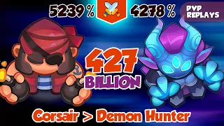 427 Billion by Corsair + Banshee to Beat Max Demon Hunter | PVP Rush Royale