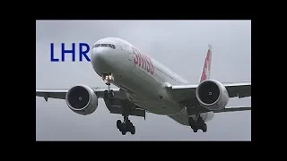 Morning Crosswind Arrivals (Storm Dennis) at London Heathrow Airport Incl Swiss B77W. .. more