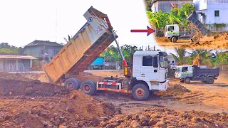 Starting Work Big Project! Bulldozer KAMITAKE 107 & Dump Truck 10 Ton ​Pouring Soil Go Successfully