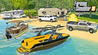 MEMORIAL DAY BOATING & CAMPING! (INSANE MALIBU BOAT!) | FARMING SIMULATOR 2019