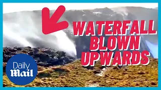 Storm Franklin blows waterfall UPWARDS