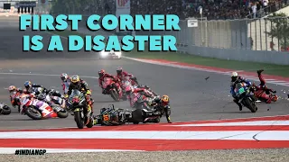 LUCA MARINI and other MotoGP Rider crash in INDIAN GP First Corner!