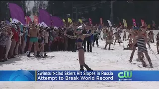Swimsuit-clad Skiers Hit Slopes In Russia