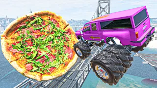 High Speed Pizza Attack - Long Ramp Crazy Car Crashes