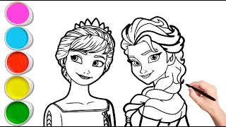 Elsa And Anna Drawing, Coloring and Painting For Kids Toddlers || Frozen 2 Coloring Pages