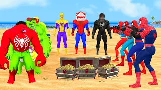 Spiderman with the battle to find treasure vs joker vs Hulk vs shark spiderman |Game 5 superheroes