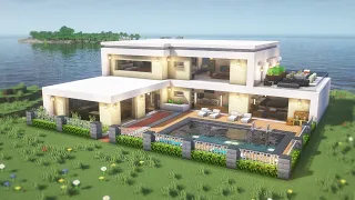 Minecraft: How to Build a Large Modern House Tutorial(#24) | 마인크래프트 건축, 대형 모던하우스 집 짓기, 인테리어