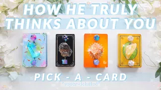 (PICK A CARD)🔮How Does He *truly* Think & Feel About You? 💏(UNCENSORED)🧿PSYCHIC READING⭐️✨🪐🧞‍♀️