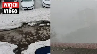 Insane weather causes white out hail storm and icy flash flooding in France