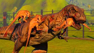 TYRANNOSAURUS REX vs 3 VELOCIRAPTOR | Who do you think will win? | 4k full graphics