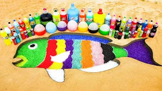 How to make Rainbow Parrotfish with Orbeez, Big Mtn Dew, Fanta, Coca Cola & Popular Sodas vs Mentos