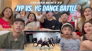 COUSINS REACT TO JYP vs YG Battle (DANCE) STRAY KIDS VS. YG TRAINEES