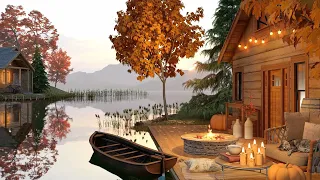 Autumn Cozy Lake House Porch Ambience with Bonfire, Crickets, Birdsong and Fall Vibes