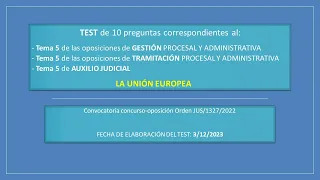 Test Unión Europea | #oposiciones #test #oposicionesjusticia #unióneuropea | #17