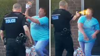 KAREN Throws Drink At Cop, Then Gets Pepper Sprayed..