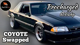 PROCHARGED COYOTE SWAPPED FOXBODY NOTCH 🦊|| A Closer Look at Mario's 800whp Yote - Mustang Review 🏁