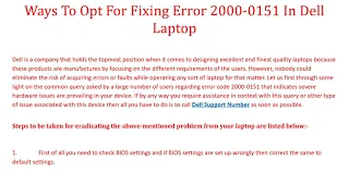 Ways To Opt For Fixing Error 2000 0151 In Dell Laptop