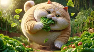 Giant Cat can't Stop Eating Vegetables! #cat #cute #ai