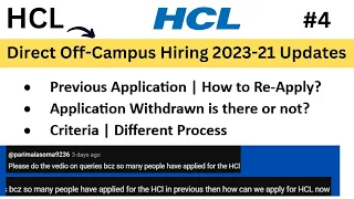 HCL Off-Campus Direct Hiring 2023 Updates | Re-Apply Application? | Not Able to Apply | Criteria ?