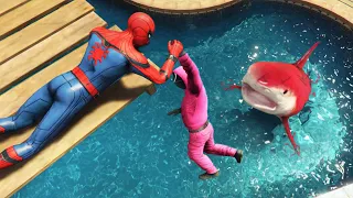 GTA 5 Water Ragdolls | SPIDERMAN and SQUID GAME Guard vs Spider-Shark (Euphoria Physics)