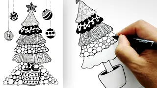 Zentangle Art for beginners , christmas zentangle art , christmas tree from zentangle art