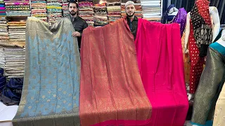 Pure Raw Silk Banarsi Suits/Raw Silk Shawls/Banarsi Shawls/3 piece raw silk suits new designs 2023