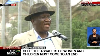 Police Minister Bheki Cele addresses law enforcement officers in Umlazi, Durban