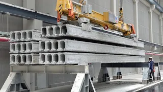 Process of Making Massive Concrete Hollow Core Slab. Korean Concrete Mass Production Factory