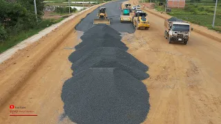 Wonderful Construction New Road Building With Bulldozer Dump Truck Spreading Gravel And Pushing