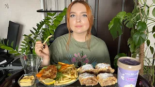 МУКБАНГ | Шницель, штрудель, мороженое | Mukbang | Schnitzel, strudel, ice cream | Vegan