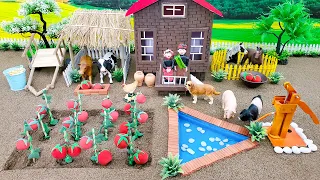 DIY making mini Farm House for Cow, Horse, Pig with Growing Tomato - Mini Hand Pumb Supply Water