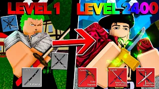 PEGUEI TODAS AS ESPADAS DO BLOX FRUITS EM 1 VÍDEO E UPEI DO 1 AO 2400! - ROBLOX ( FILME )