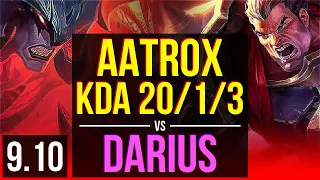 AATROX vs DARIUS (TOP) | KDA 20/1/3, 3 early solo kills, 10 solo kills | Korea Diamond | v9.10