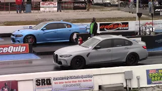 Hellcat Charger vs BMW M3 & Cadillac CTS-V 1/4 Mile Drag Races
