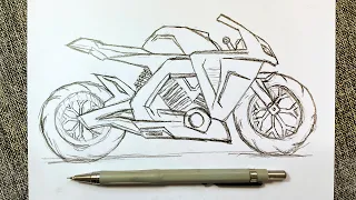 How to Draw a Motorcycle Step by Step / Drawing a Sports Bike  / Easy Drawing Tutorials