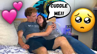 RANDOMLY CUDDLING MY GIRLFRIEND TO SEE HER REACTION! *Funny Reaction*