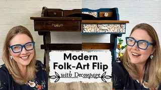 Modern Folk-Art Flip With DECOUPAGE | Create Texture With Tonal "Wipe-Wash" Technique