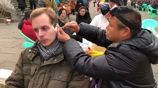 Chinese street ear picking. Ear Cleaning for man China ASMR