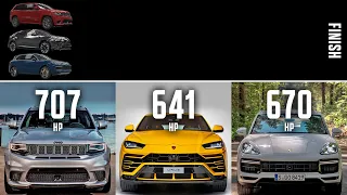 Car Comparison Race SUV (Jeep Trackhawk / Lamborghini Urus / Porsche Cayenne Turbo S) | 4enthusiasts