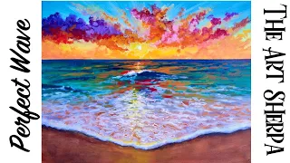 The perfect Wave Ocean Sunset STEP by STEP Acrylic Painting| TheArtSherpa