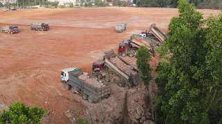 Nice Interesting Skillfully KOMATSU DOZER D65E Push Stone With Rock On Huge Area