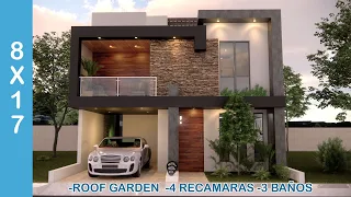 CASA DE 8X 17 CON ROOF GARDEN, 4 RECAMARAS Y 3 BAÑOS